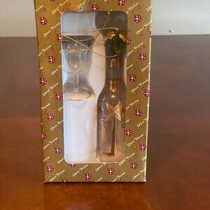 Dillards Trimmings Glass Wine Bottle & Goblet Ornament  Gold Accents